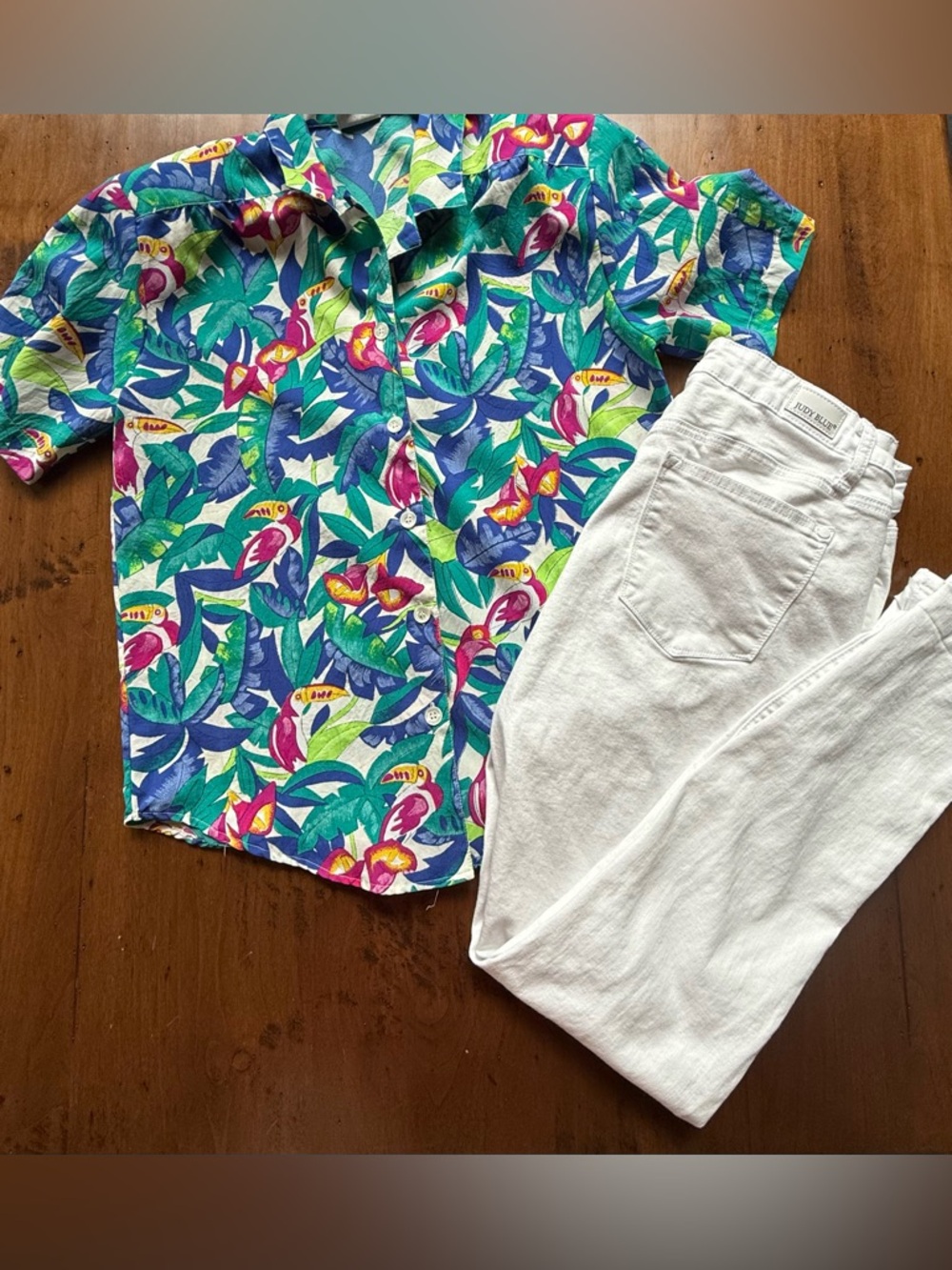 Tropical Resort Beach Party Toucan Koret Petite Button Up